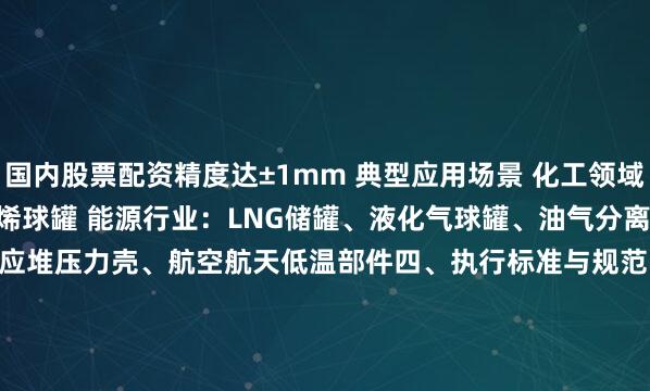 国内股票配资精度达±1mm 典型应用场景 化工领域：深冷储罐、甲醇洗塔、乙烯球罐 能源行业：LNG储罐、液化气球罐、油气分离器 特殊工程：核能反应堆压力壳、航空航天低温部件四、执行标准与规范 现行标准：GB/T713.4-2023（2024年3月起实施） 替代标准：部分场景仍沿用GB/T3531-2014 尺寸公差：符合GB/T709-2019 B类偏差发布于：河南省